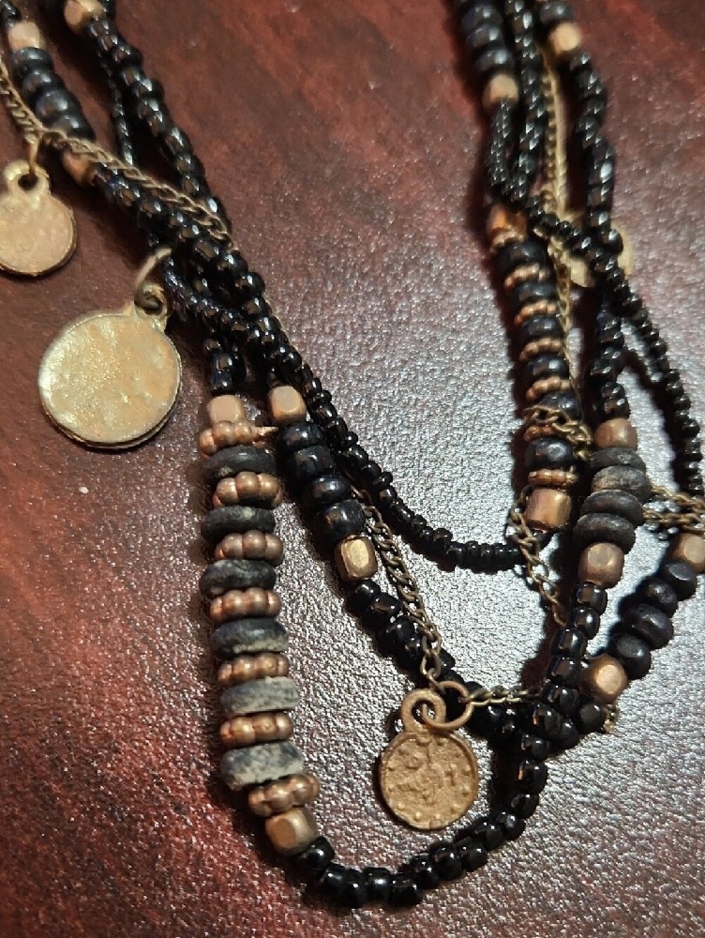 Multi-Strand Black and Gold Beaded Necklace - Picture 2 of 2